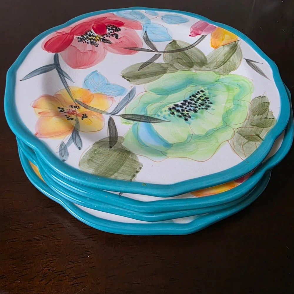 The Pioneer Woman Vintage Bloom Floral Salad Plates Set of 4 Scalloped 8.5in